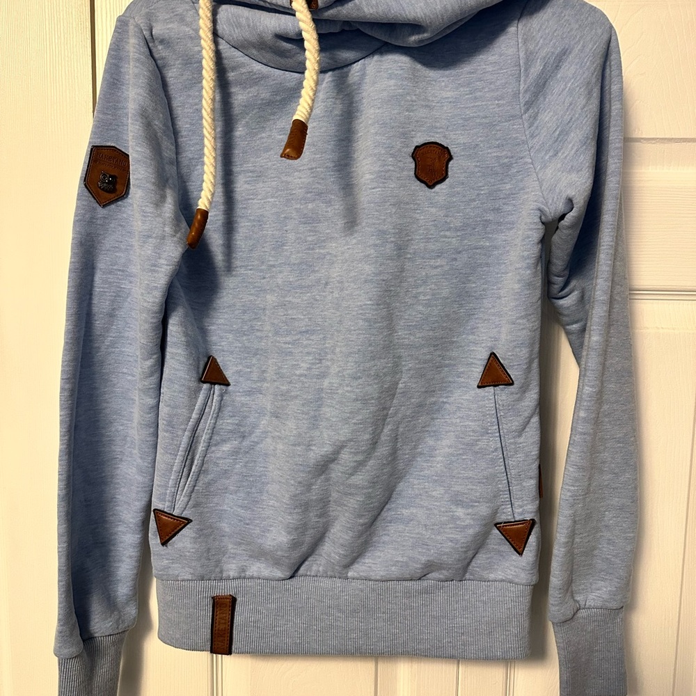 Blue Hoodie with Brown Accents